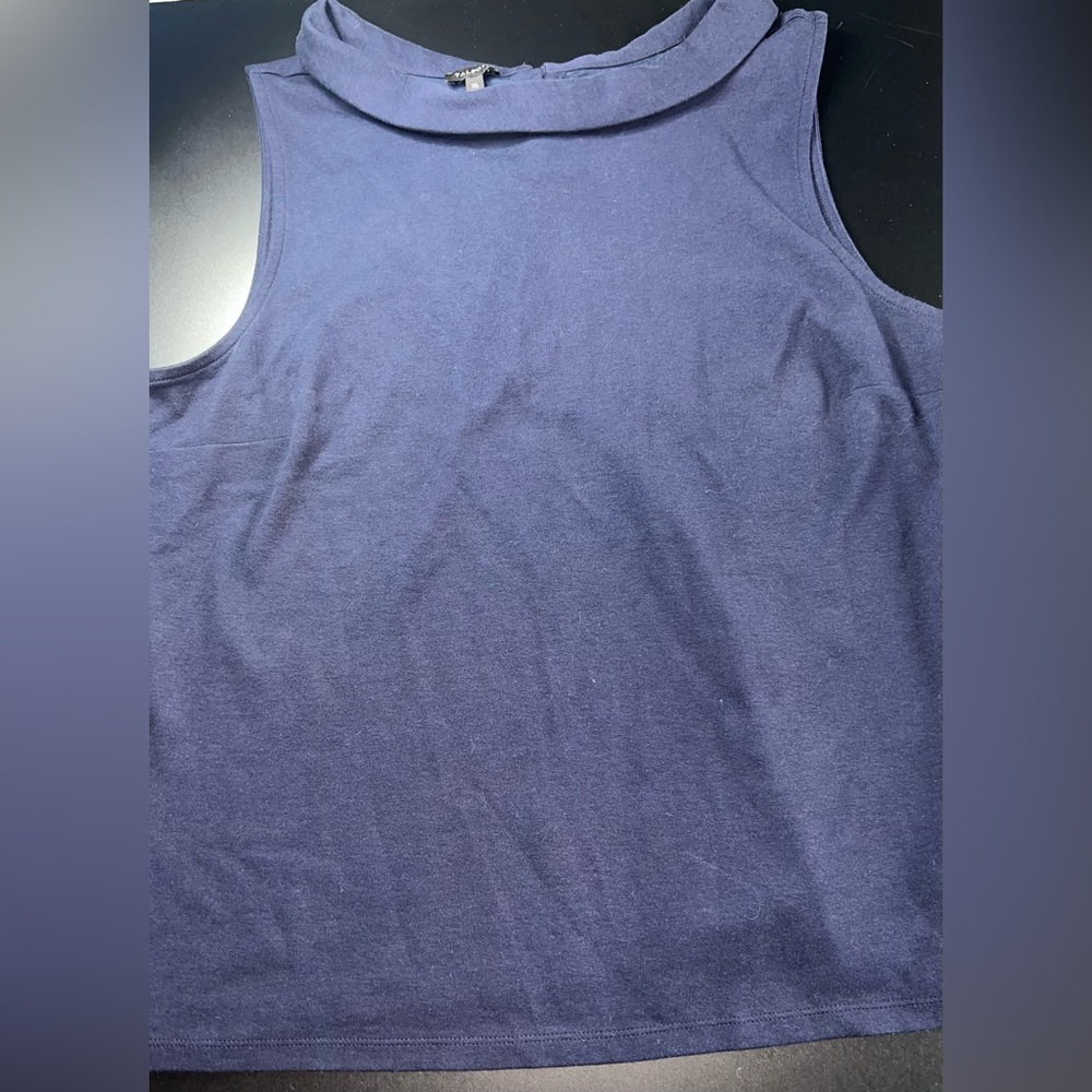 Talbots mock neck Navy Blue Top with Buttons on back Size XL EUC